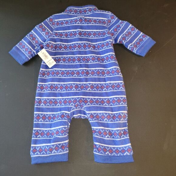 New Old Navy Blue Fair Isle Baby Fleece Outfit 0-3 Months - Picture 4 of 7